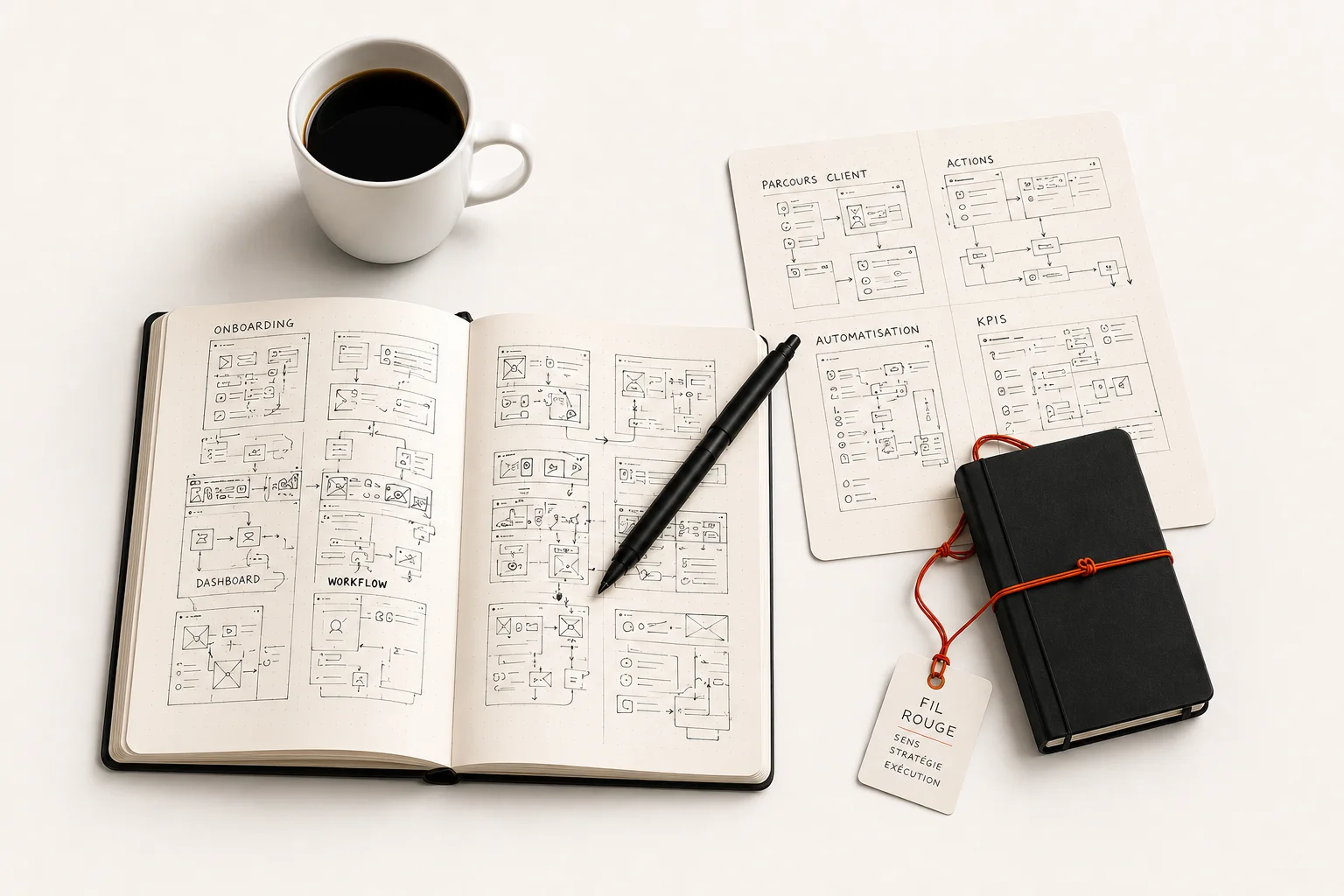La méthode fil-rouge — carnet et café